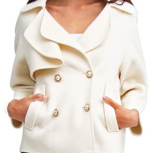 Women’s Cream Double-Breasted Ruffle Collar Coat